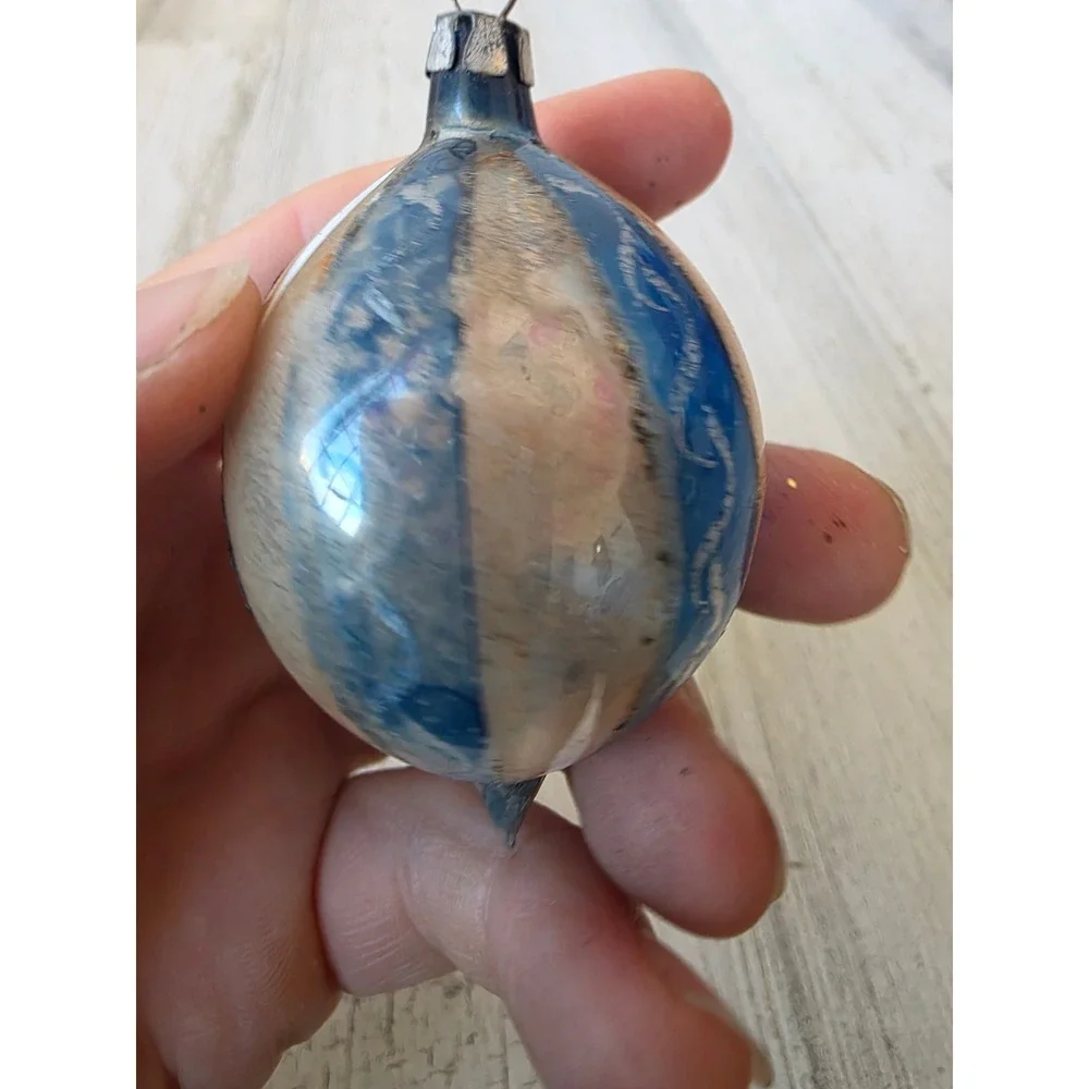Vintage indent pink blue glass ornament teardrop ball Xmas tree